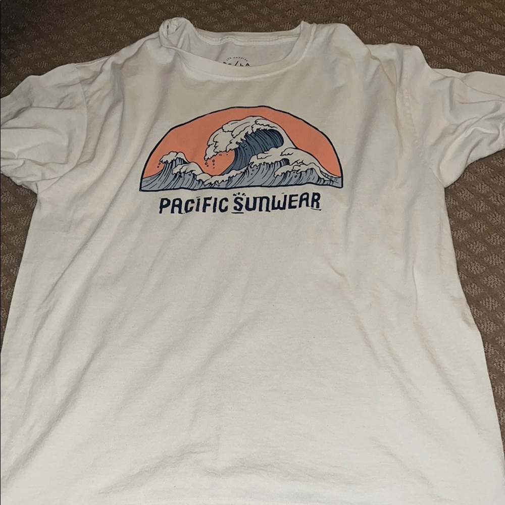 Pacific Sunwear White Tee with Wave Design